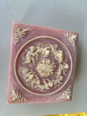 Vintage Ornate Pink & Cream Decorative Jewelry Box with Cherub Relief